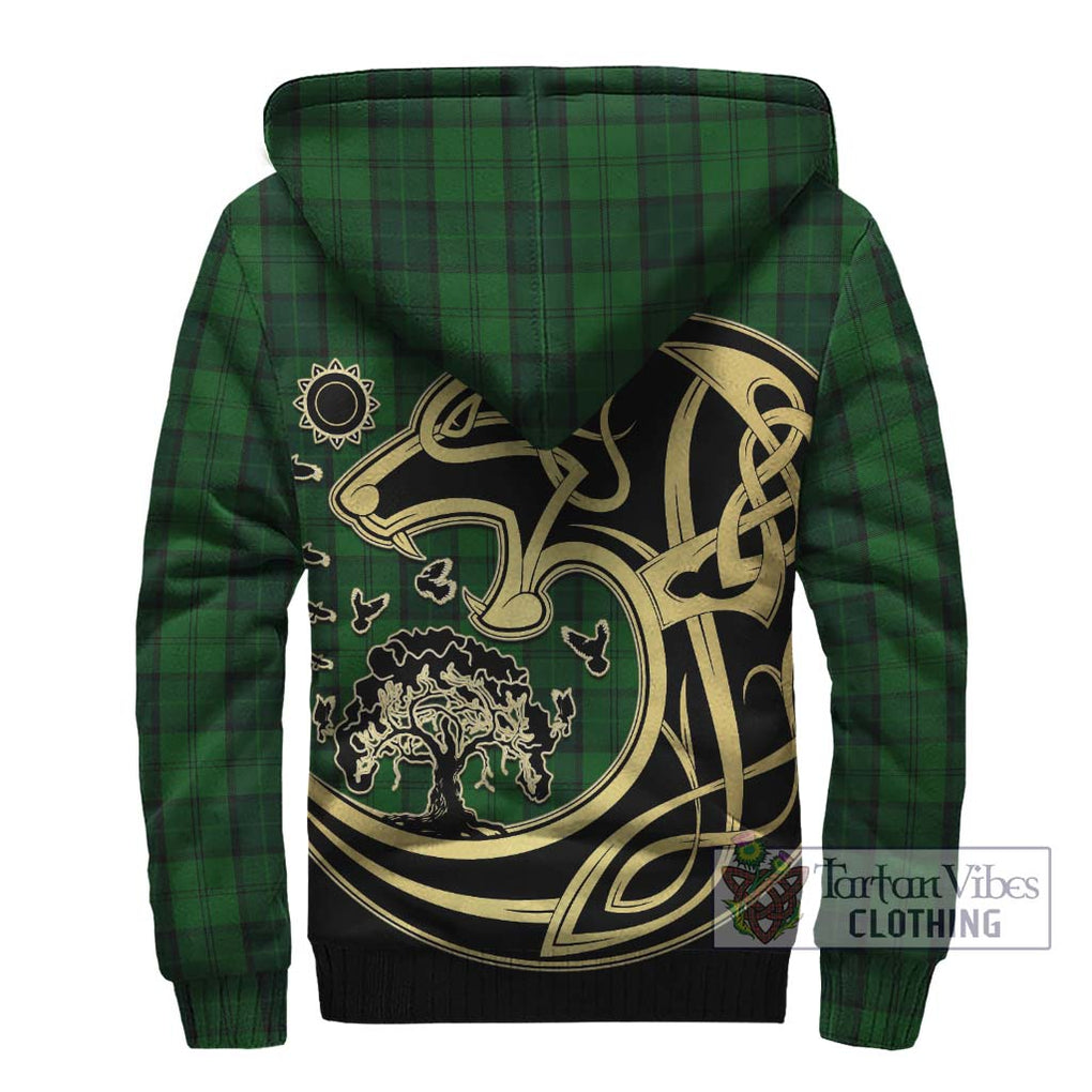 Dunbar Hunting Tartan Sherpa Hoodie with Family Crest Celtic Wolf Style - Tartan Vibes Clothing