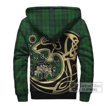 Dunbar Hunting Tartan Sherpa Hoodie with Family Crest Celtic Wolf Style