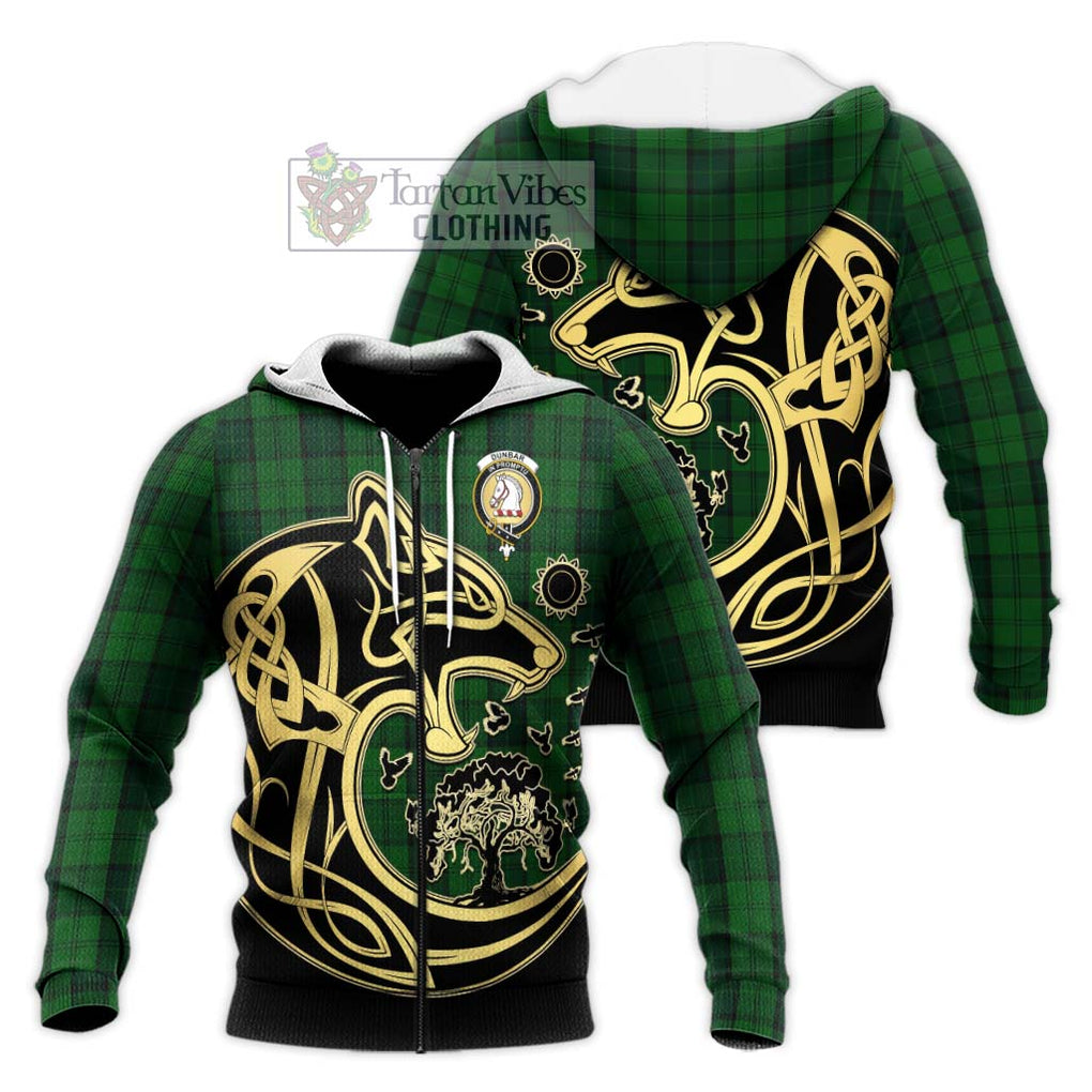 Dunbar Hunting Tartan Knitted Hoodie with Family Crest Celtic Wolf Style Unisex Knitted Zip Hoodie - Tartan Vibes Clothing