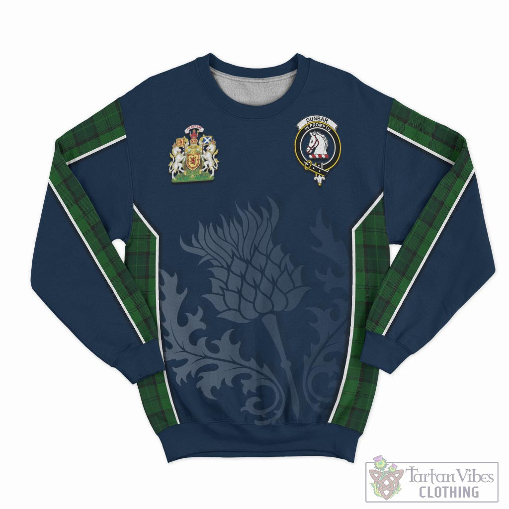 Tartan Vibes Clothing Dunbar Hunting Tartan Sweatshirt with Family Crest and Scottish Thistle Vibes Sport Style