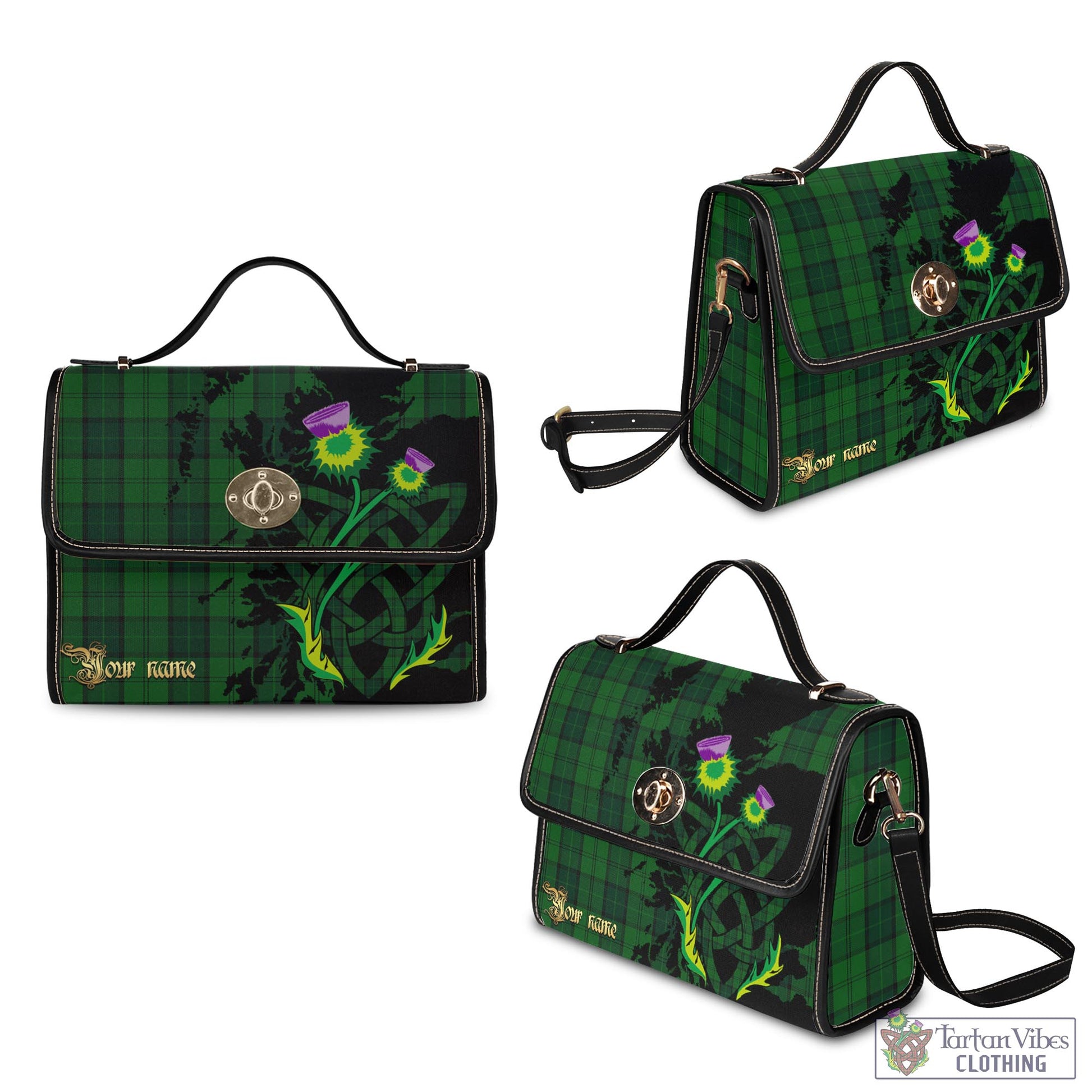 Tartan Vibes Clothing Dunbar Hunting Tartan Waterproof Canvas Bag with Scotland Map and Thistle Celtic Accents