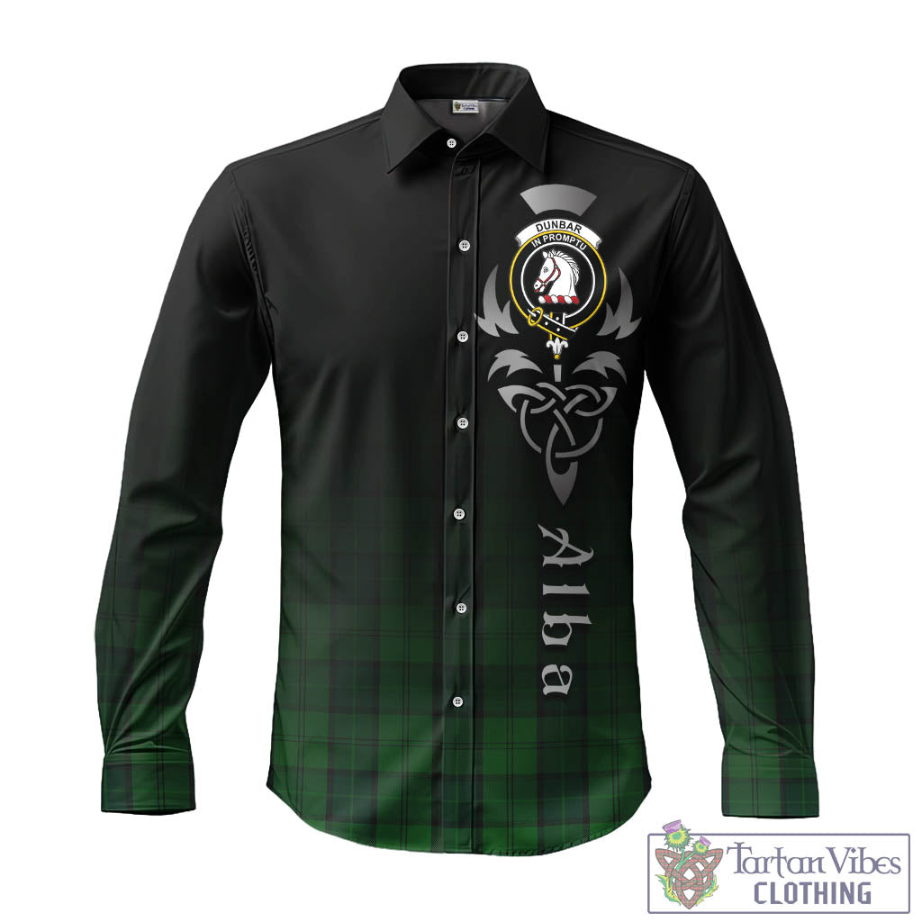 Tartan Vibes Clothing Dunbar Hunting Tartan Long Sleeve Button Up Featuring Alba Gu Brath Family Crest Celtic Inspired