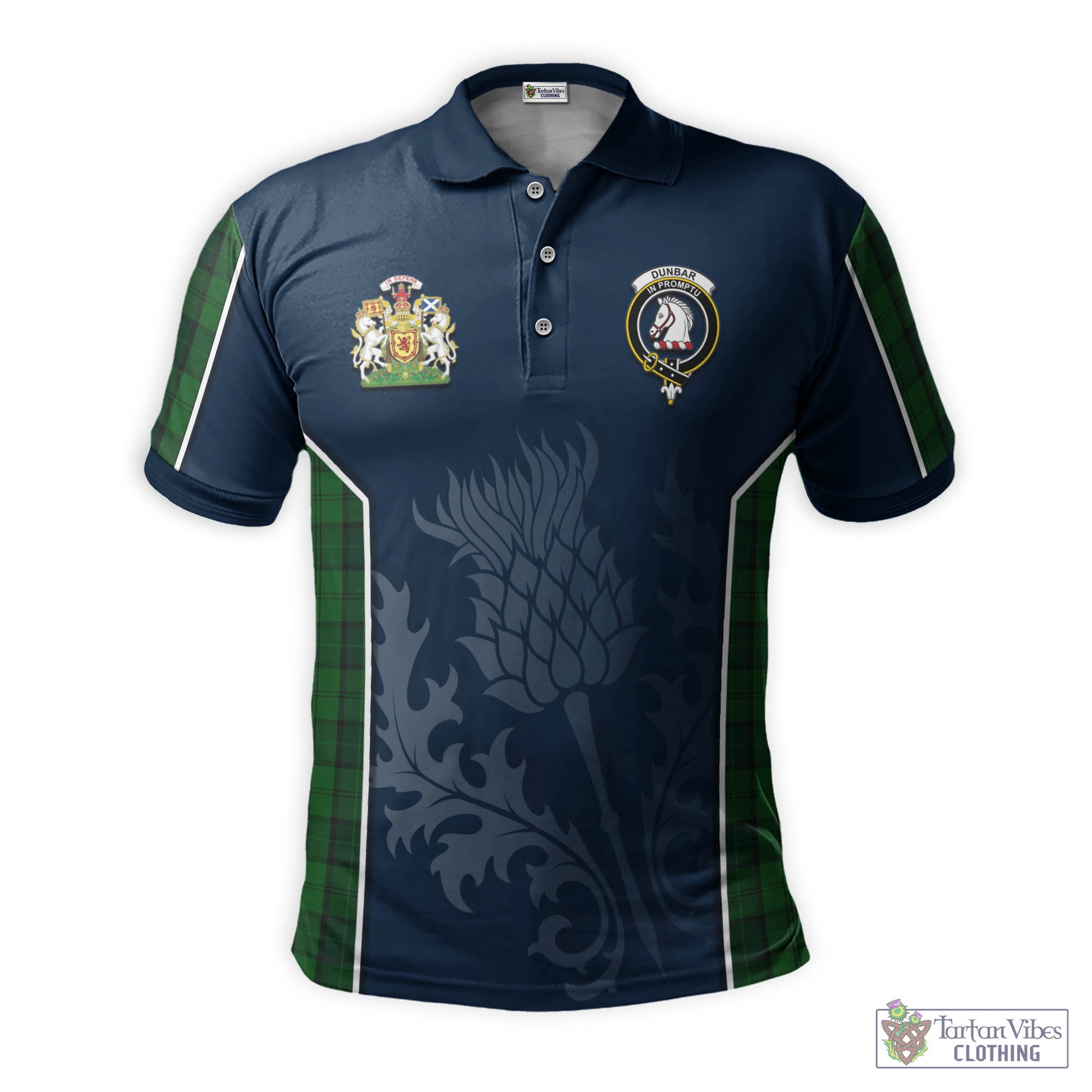 Tartan Vibes Clothing Dunbar Hunting Tartan Men's Polo Shirt with Family Crest and Scottish Thistle Vibes Sport Style