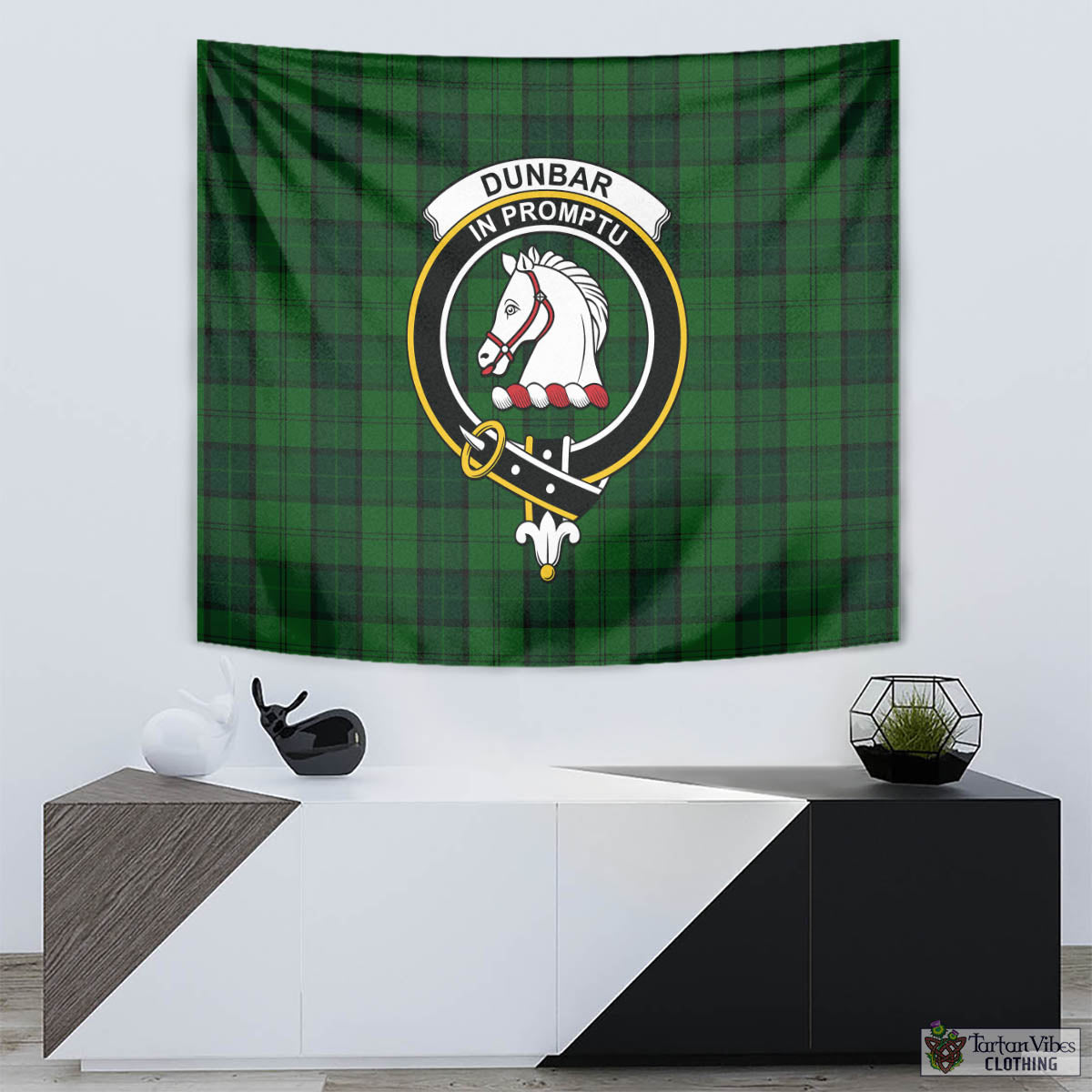 Tartan Vibes Clothing Dunbar Hunting Tartan Tapestry Wall Hanging and Home Decor for Room with Family Crest