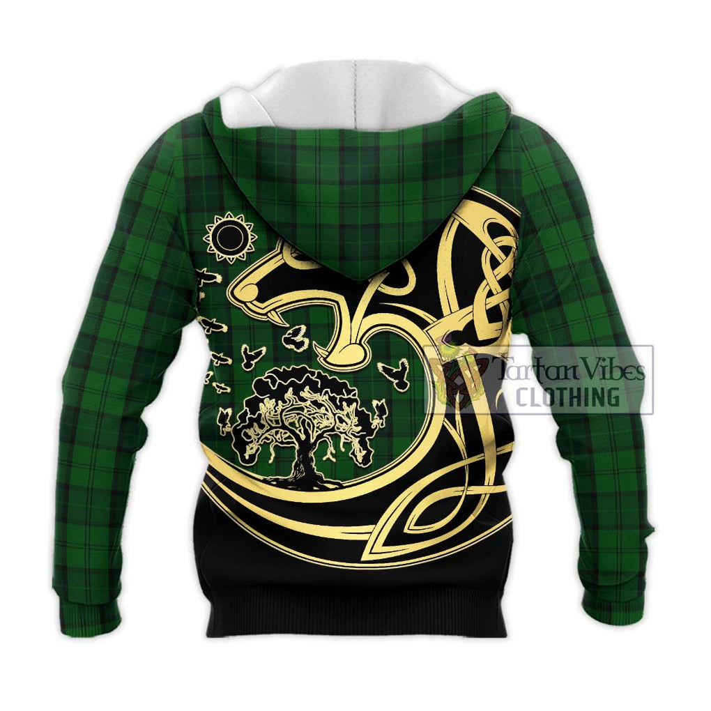 Dunbar Hunting Tartan Knitted Hoodie with Family Crest Celtic Wolf Style - Tartan Vibes Clothing