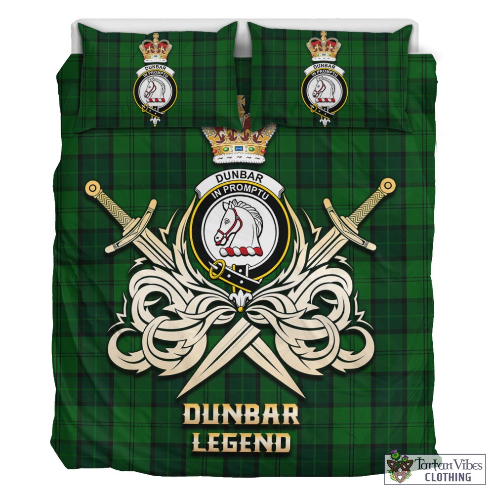 Tartan Vibes Clothing Dunbar Hunting Tartan Bedding Set with Clan Crest and the Golden Sword of Courageous Legacy