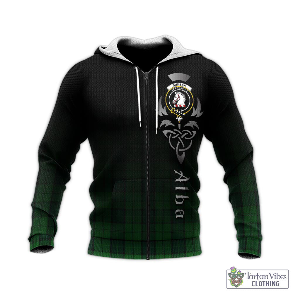 Tartan Vibes Clothing Dunbar Hunting Tartan Knitted Hoodie Featuring Alba Gu Brath Family Crest Celtic Inspired