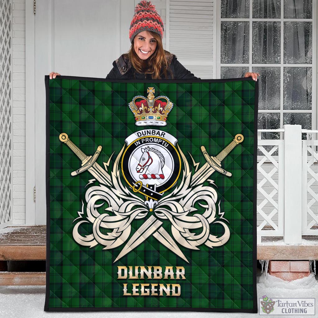 Tartan Vibes Clothing Dunbar Hunting Tartan Quilt with Clan Crest and the Golden Sword of Courageous Legacy