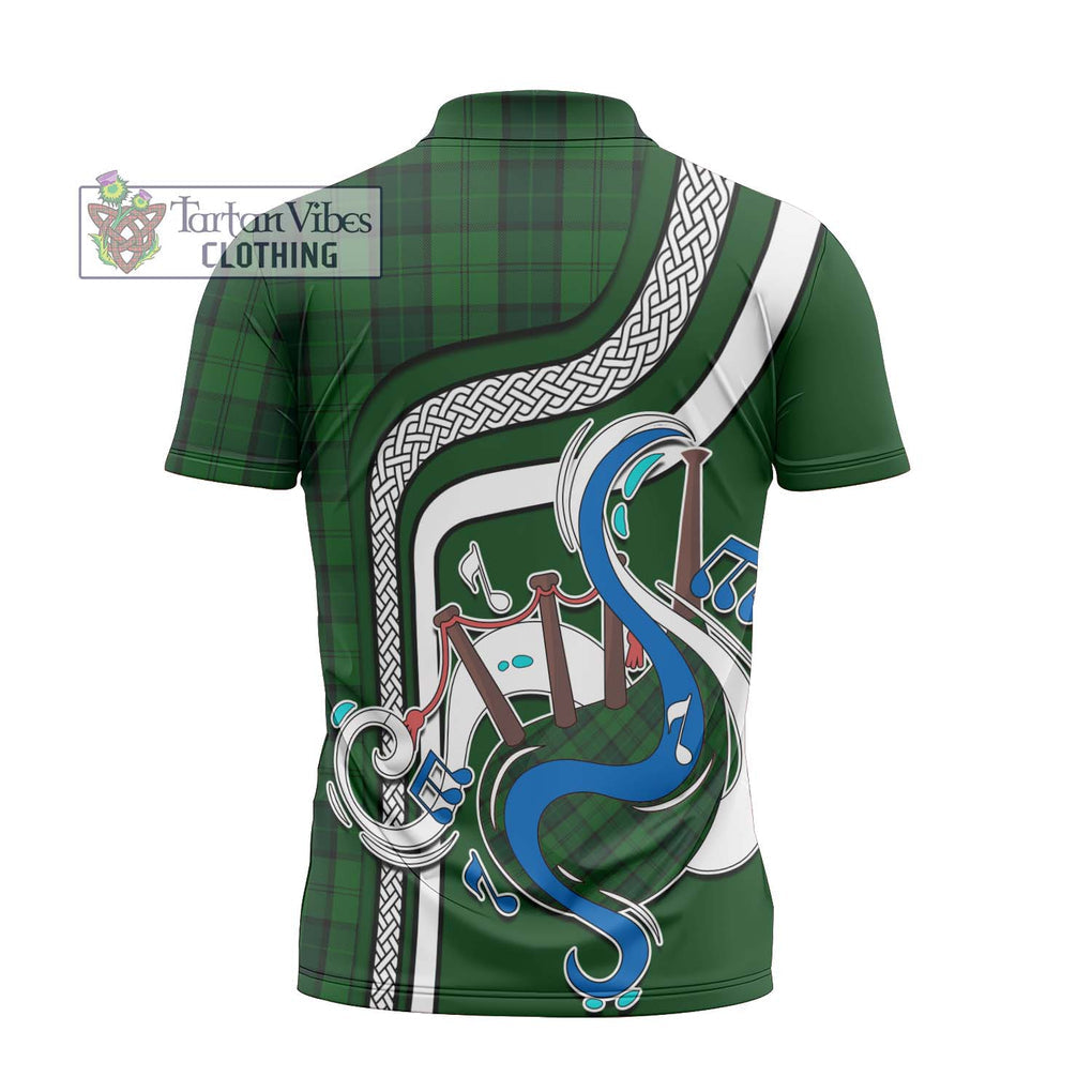 Dunbar Hunting Tartan Zipper Polo Shirt with Epic Bagpipe Style - Tartanvibesclothing Shop