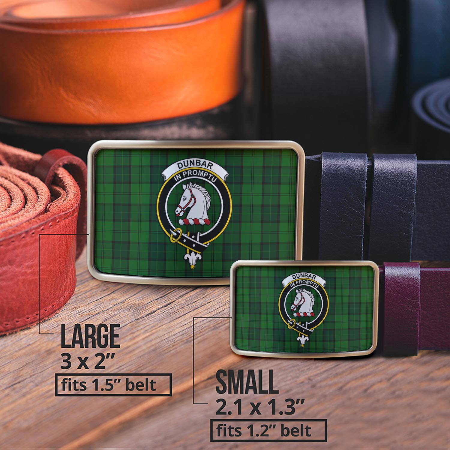 Dunbar Hunting Tartan Belt Buckles with Family Crest - Tartan Vibes Clothing