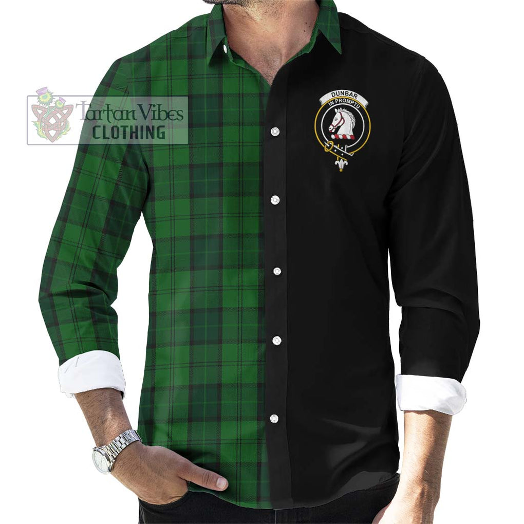 Dunbar Hunting Tartan Long Sleeve Button Shirt with Family Crest and Half Of Me Style - Tartanvibesclothing Shop