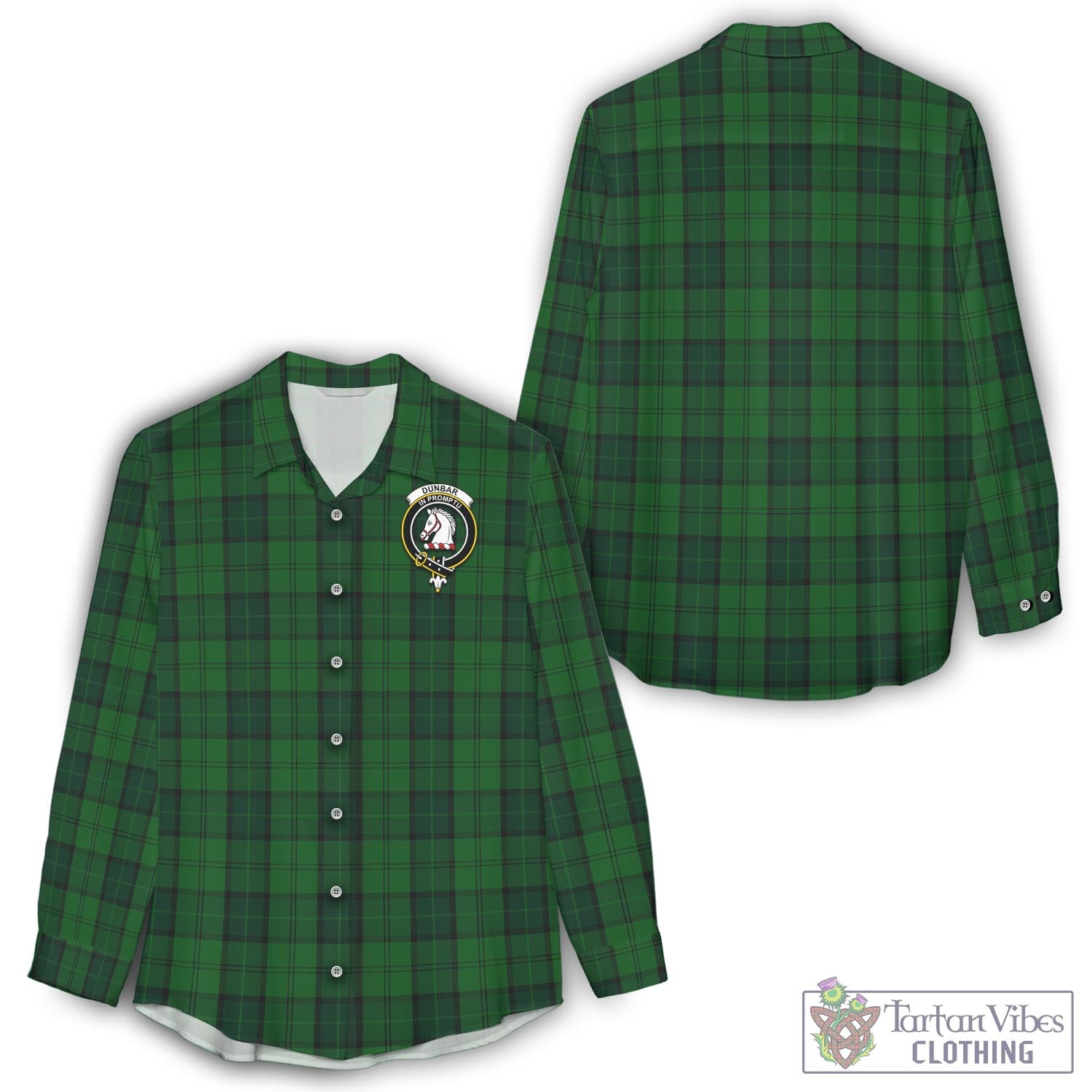 Tartan Vibes Clothing Dunbar Hunting Tartan Womens Casual Shirt with Family Crest