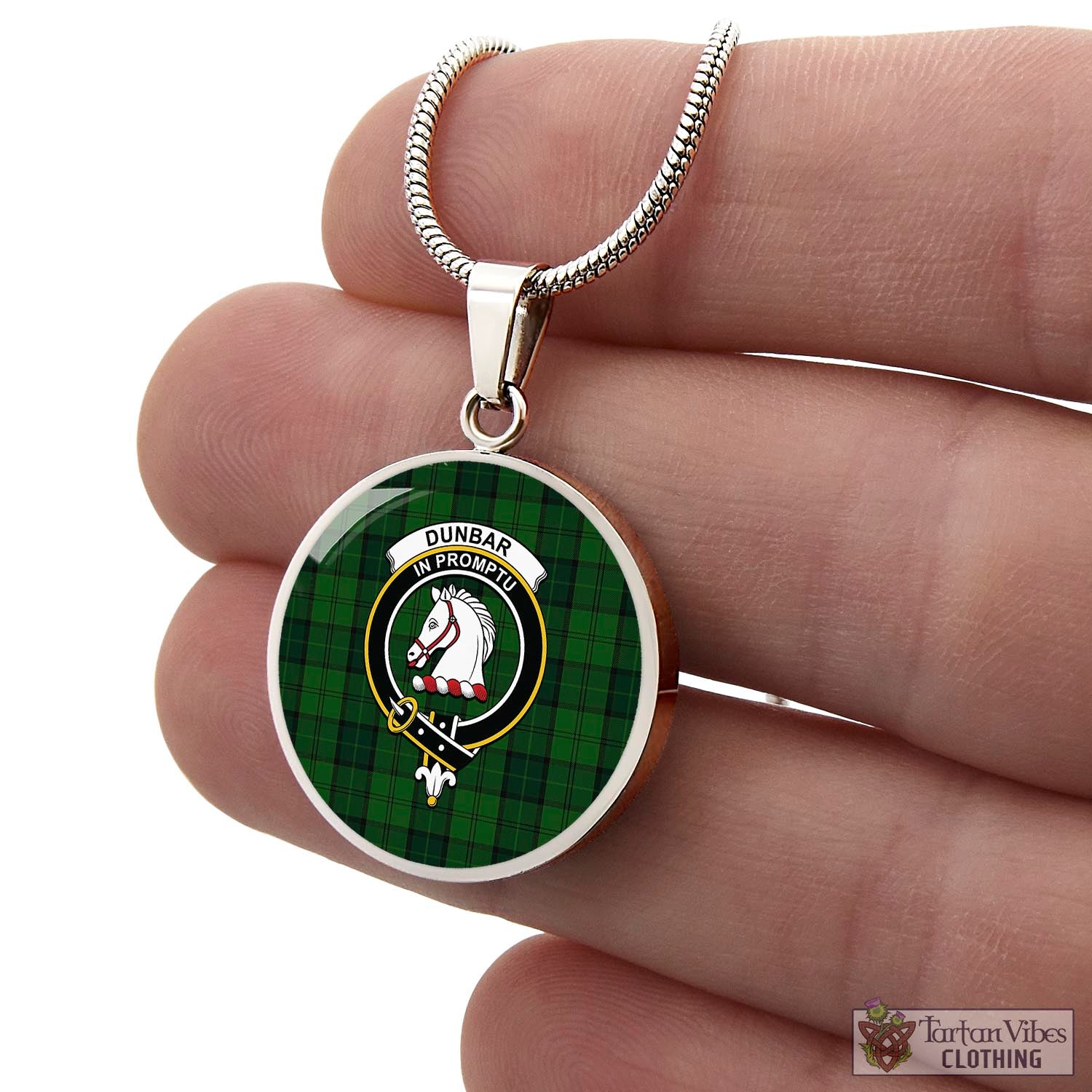 Tartan Vibes Clothing Dunbar Hunting Tartan Circle Necklace with Family Crest