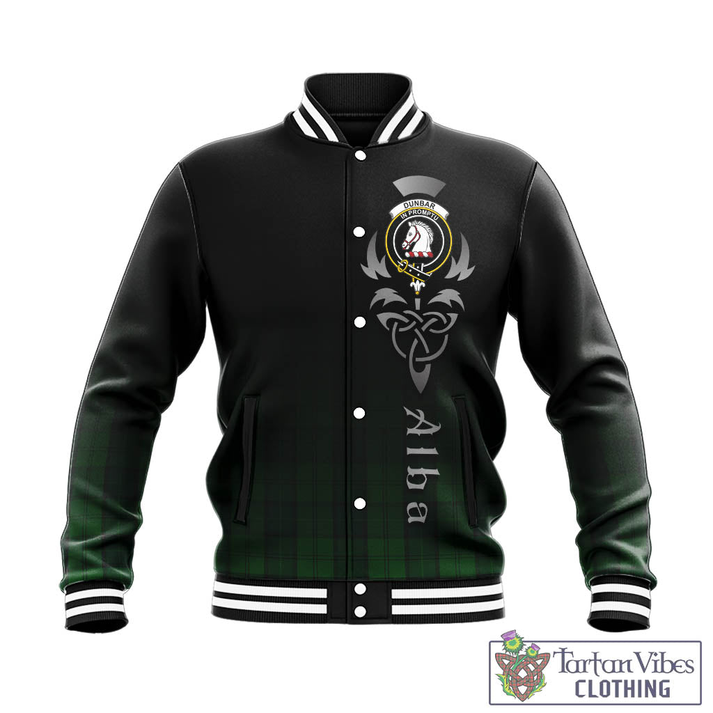 Tartan Vibes Clothing Dunbar Hunting Tartan Baseball Jacket Featuring Alba Gu Brath Family Crest Celtic Inspired