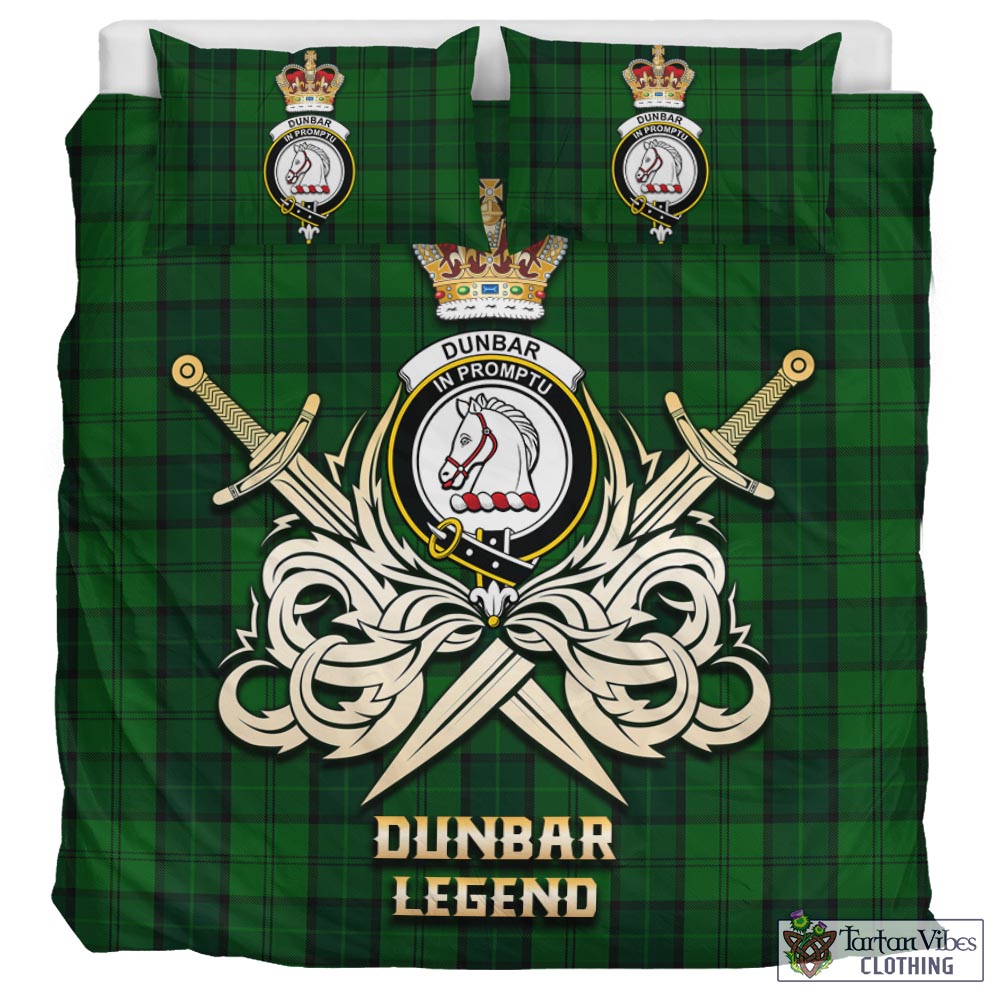 Tartan Vibes Clothing Dunbar Hunting Tartan Bedding Set with Clan Crest and the Golden Sword of Courageous Legacy