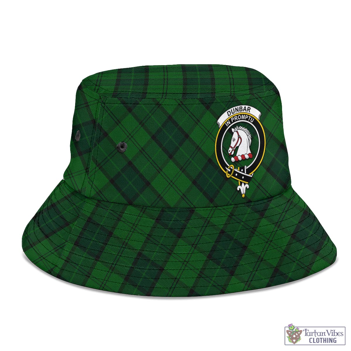 Tartan Vibes Clothing Dunbar Hunting Tartan Bucket Hat with Family Crest