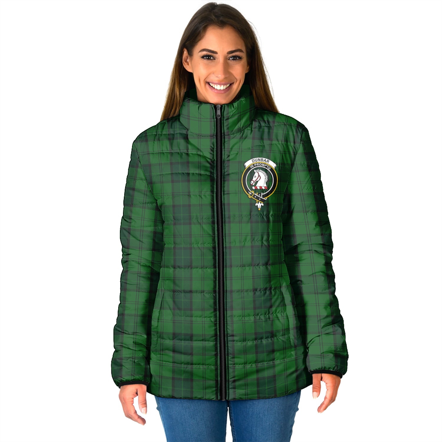 Dunbar Hunting Tartan Padded Jacket with Family Crest - Tartan Vibes Clothing