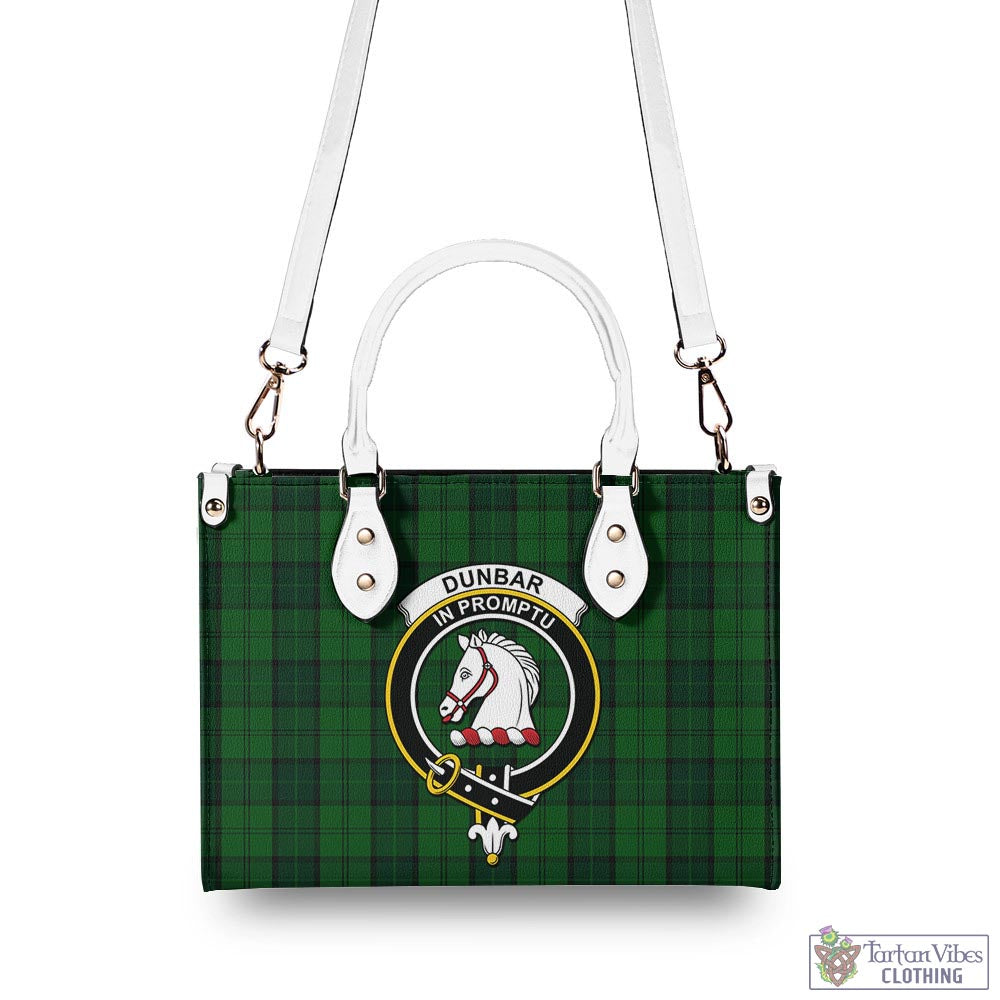 Tartan Vibes Clothing Dunbar Hunting Tartan Luxury Leather Handbags with Family Crest