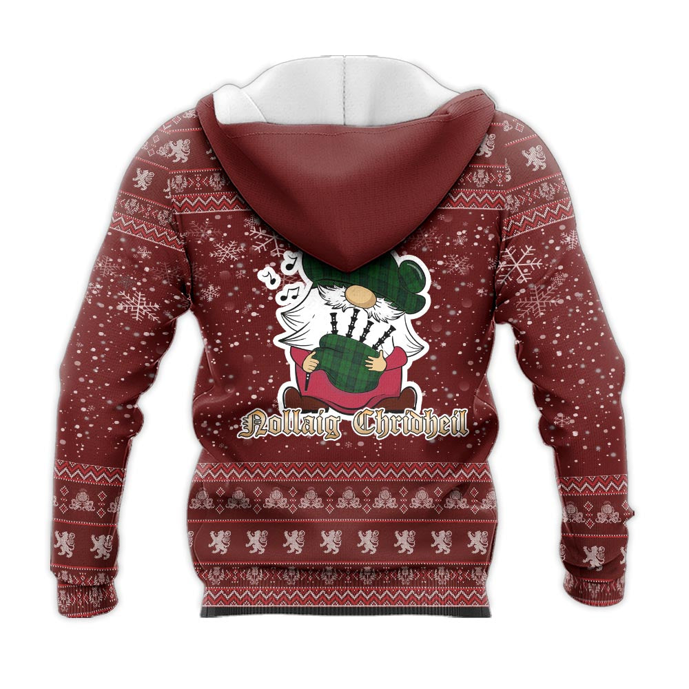 Dunbar Hunting Clan Christmas Knitted Hoodie with Funny Gnome Playing Bagpipes - Tartanvibesclothing