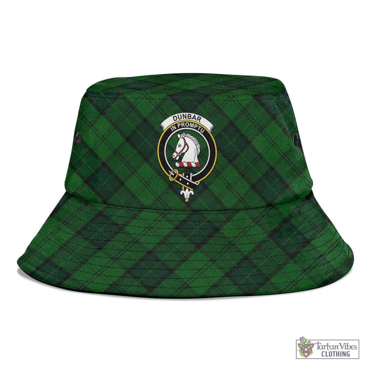 Tartan Vibes Clothing Dunbar Hunting Tartan Bucket Hat with Family Crest