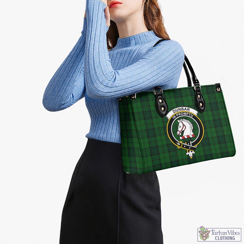 Tartan Vibes Clothing Dunbar Hunting Tartan Luxury Leather Handbags with Family Crest