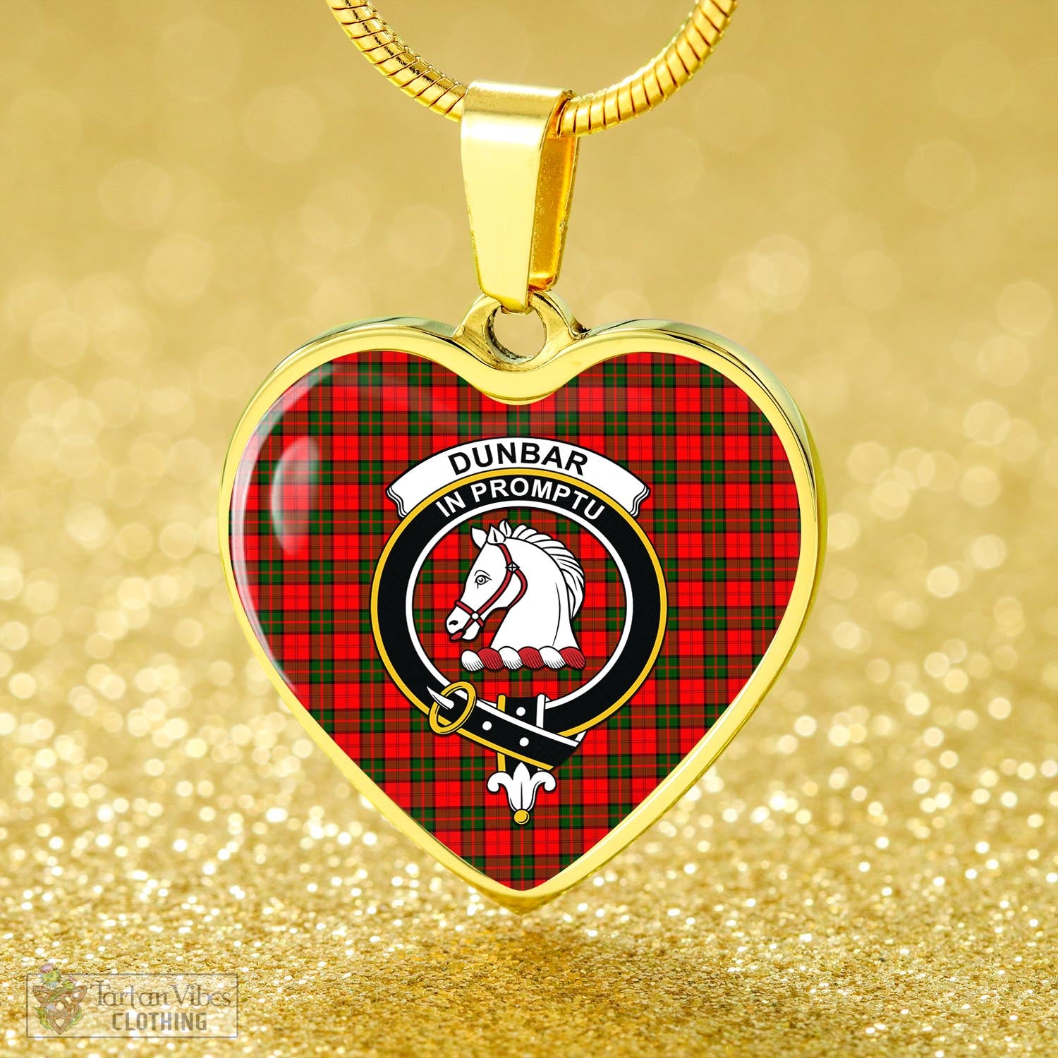 Tartan Vibes Clothing Dunbar Modern Tartan Heart Necklace with Family Crest