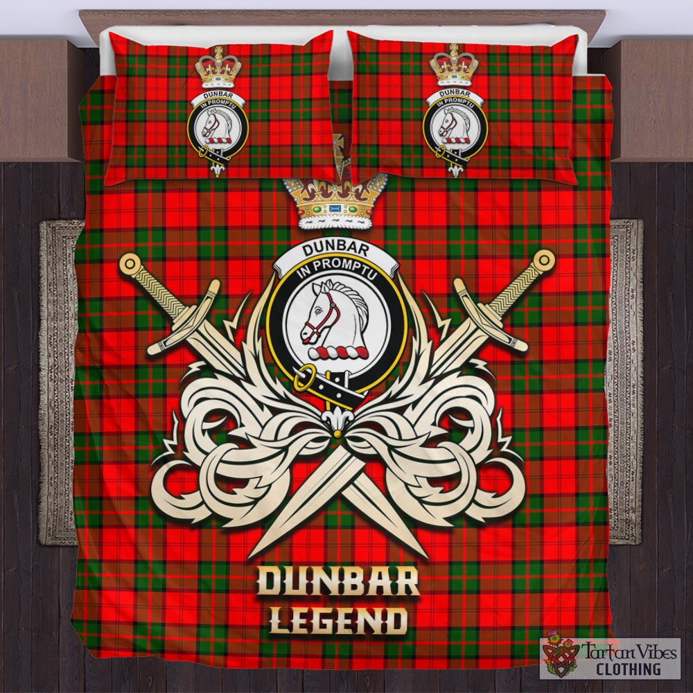 Tartan Vibes Clothing Dunbar Modern Tartan Bedding Set with Clan Crest and the Golden Sword of Courageous Legacy