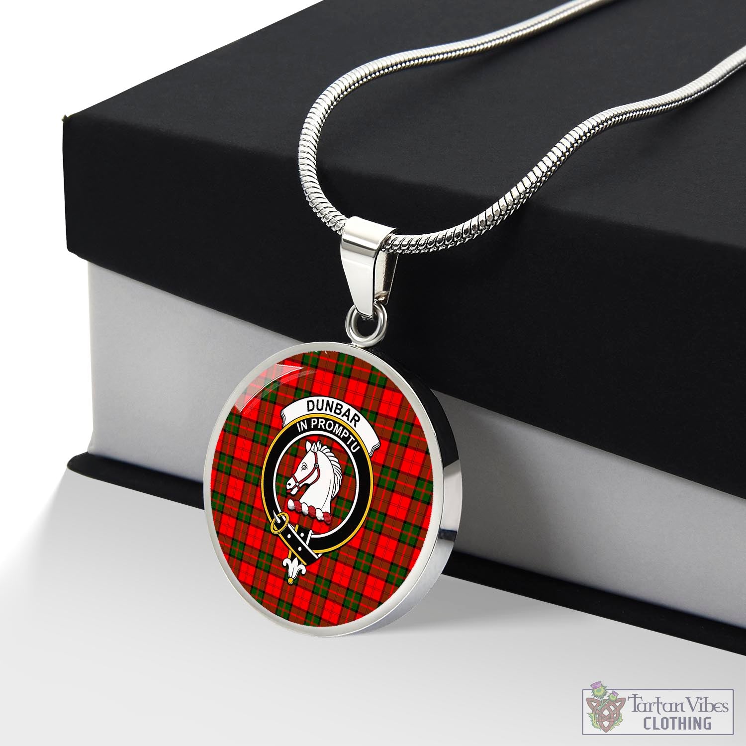 Tartan Vibes Clothing Dunbar Modern Tartan Circle Necklace with Family Crest