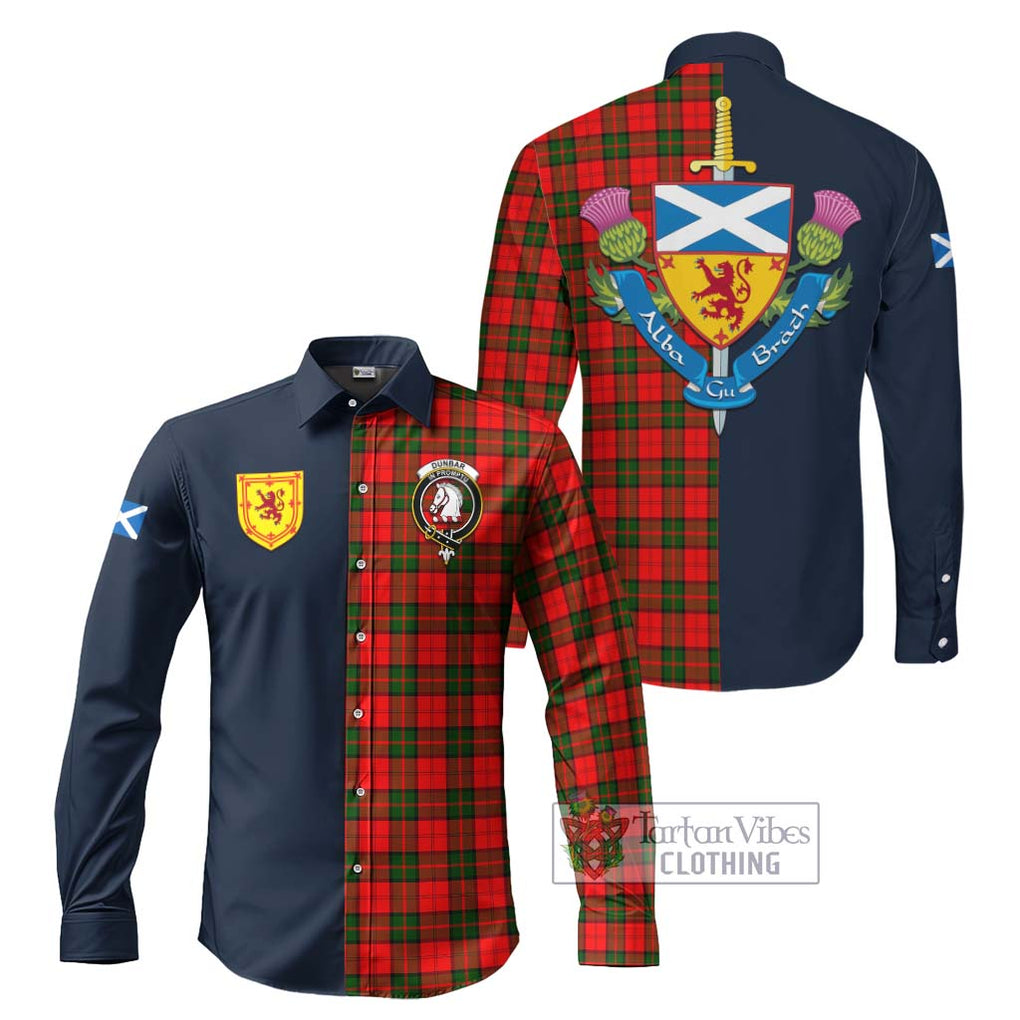 Tartan Vibes Clothing Dunbar Modern Tartan Long Sleeve Button Shirt with Scottish Lion Royal Arm Half Style