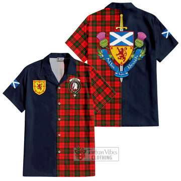 Dunbar Modern Tartan Short Sleeve Button Shirt Alba with Scottish Lion Royal Arm Half Style