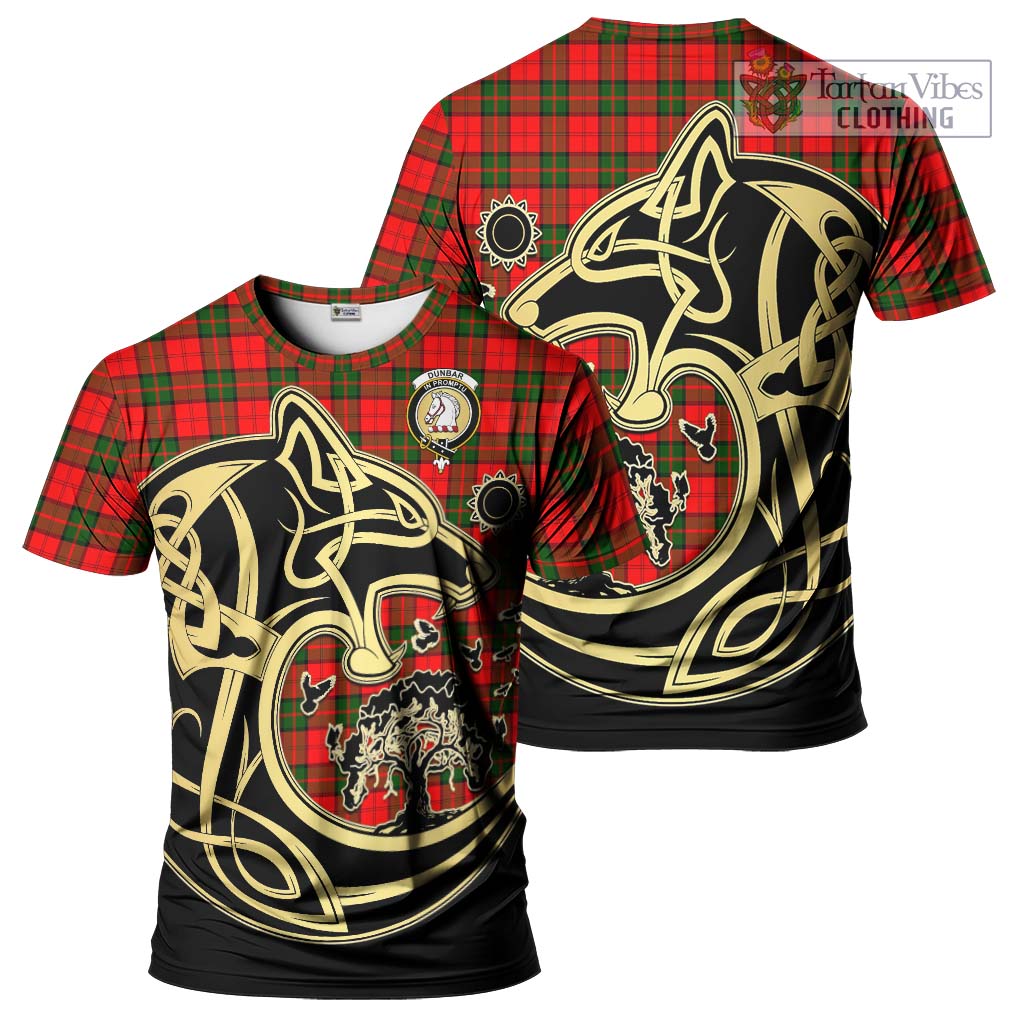 Tartan Vibes Clothing Dunbar Modern Tartan T-Shirt with Family Crest Celtic Wolf Style