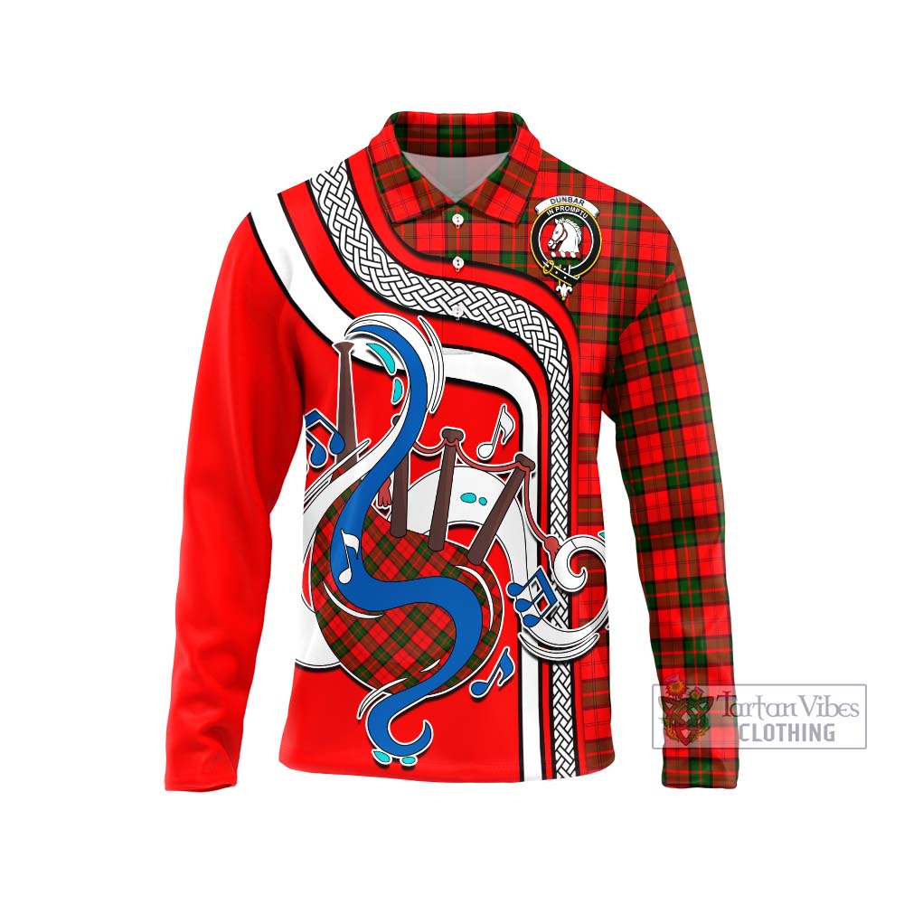 Tartan Vibes Clothing Dunbar Modern Tartan Long Sleeve Polo Shirt with Epic Bagpipe Style