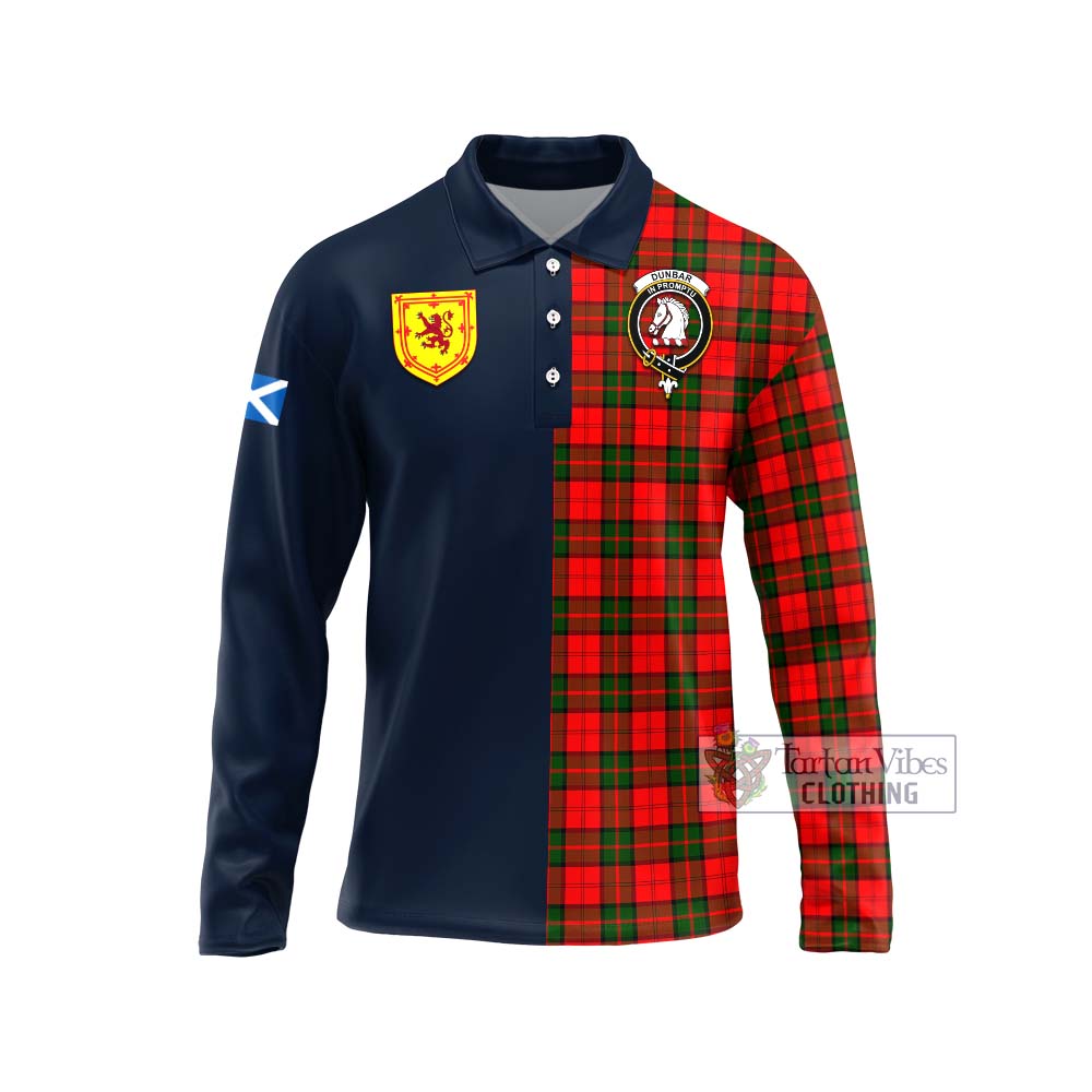 Tartan Vibes Clothing Dunbar Modern Tartan Long Sleeve Polo Shirt with Scottish Lion Royal Arm Half Style