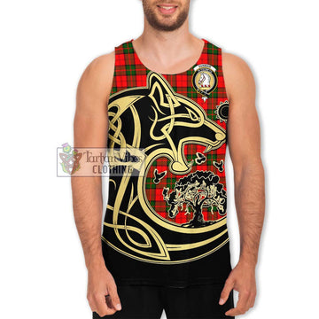 Dunbar Modern Tartan Men's Tank Top with Family Crest Celtic Wolf Style