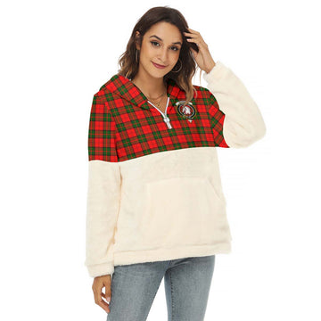 Dunbar Modern Tartan Women's Borg Fleece Hoodie With Half Zip with Family Crest