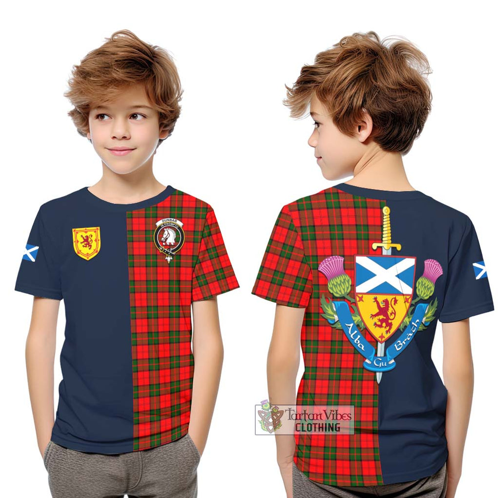 Tartan Vibes Clothing Dunbar Modern Tartan Kid T-Shirt with Scottish Lion Royal Arm Half Style