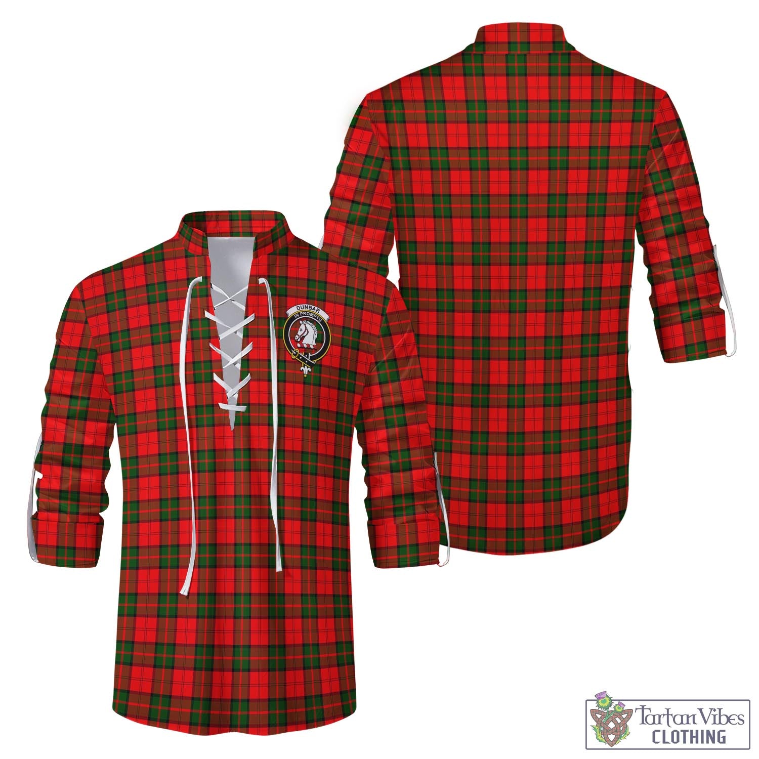 Tartan Vibes Clothing Dunbar Modern Tartan Men's Scottish Traditional Jacobite Ghillie Kilt Shirt with Family Crest