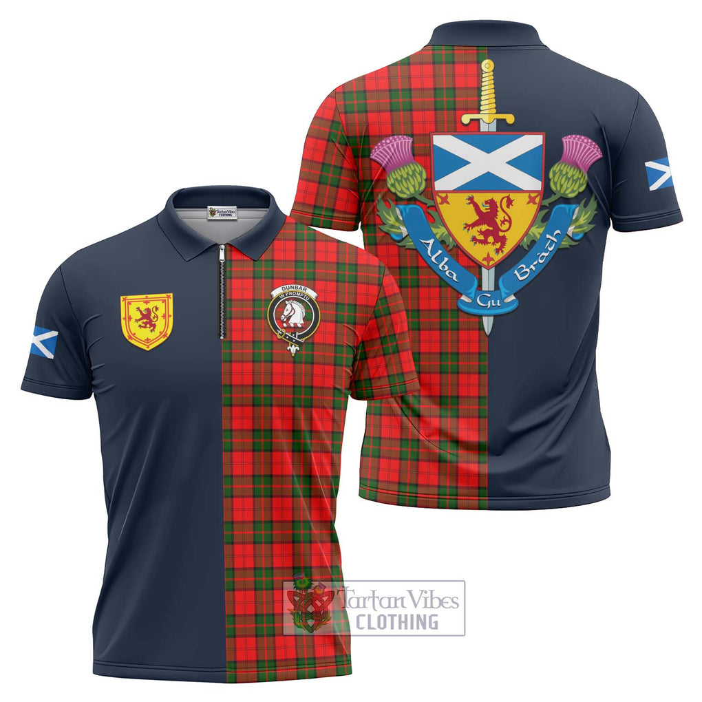 Tartan Vibes Clothing Dunbar Modern Tartan Zipper Polo Shirt with Scottish Lion Royal Arm Half Style