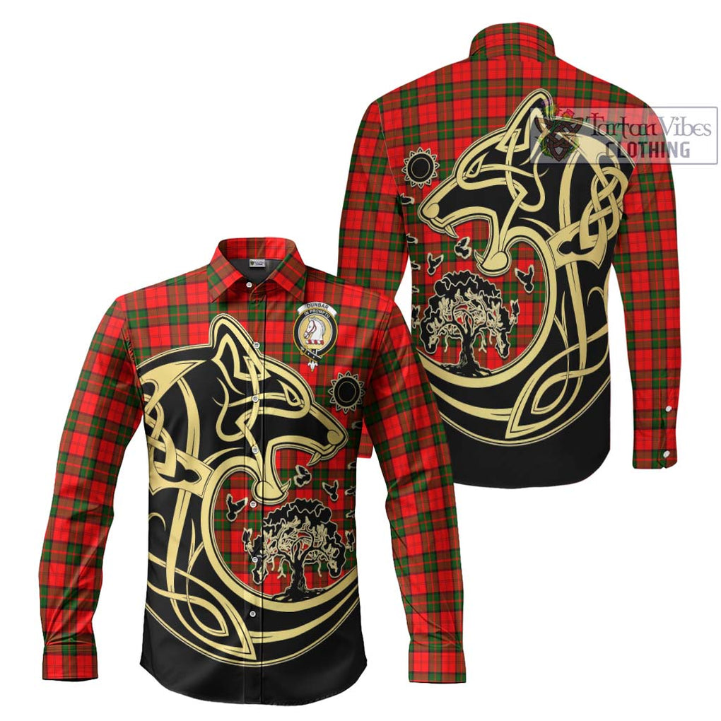 Dunbar Modern Tartan Long Sleeve Button Shirt with Family Crest Celtic Wolf Style Men's Shirt S - Tartan Vibes Clothing