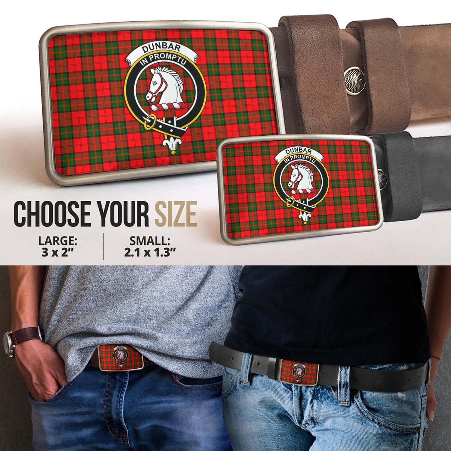 Dunbar Modern Tartan Belt Buckles with Family Crest - Tartan Vibes Clothing