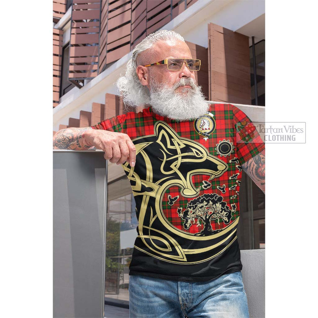 Tartan Vibes Clothing Dunbar Modern Tartan Cotton T-shirt with Family Crest Celtic Wolf Style