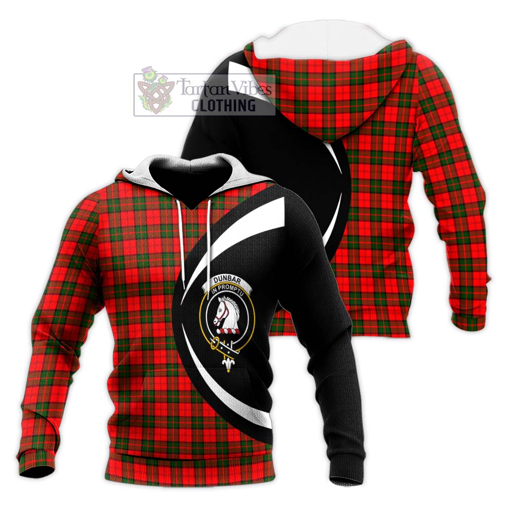 Dunbar Modern Tartan Knitted Hoodie with Family Crest Circle Style Unisex Knitted Pullover Hoodie - Tartan Vibes Clothing