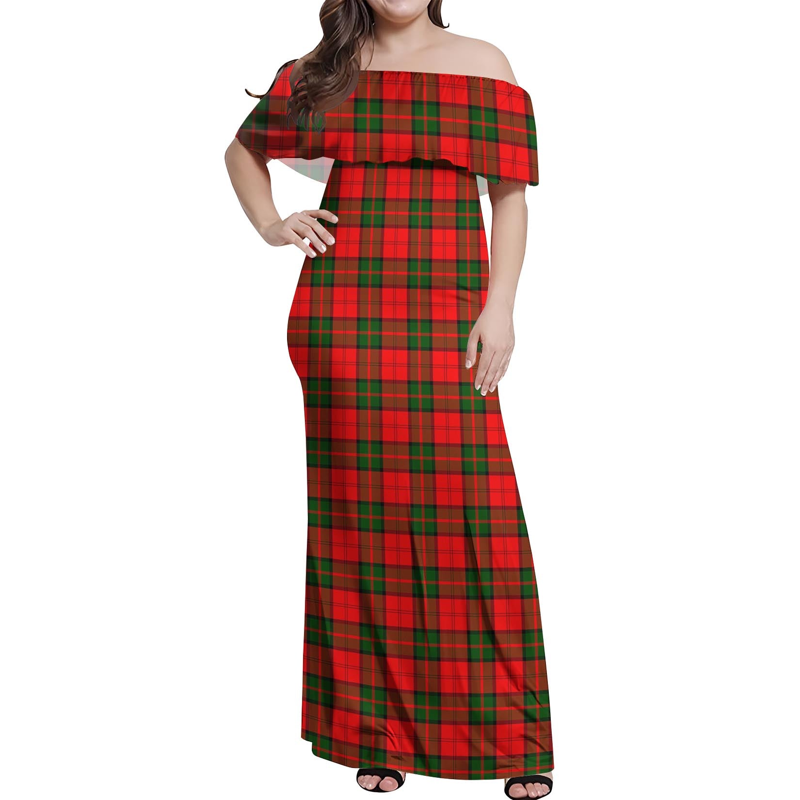 Dunbar Modern Tartan Off Shoulder Long Dress Women's Dress - Tartanvibesclothing