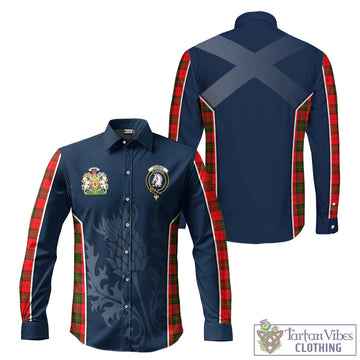 Dunbar Modern Tartan Long Sleeve Button Up Shirt with Family Crest and Scottish Thistle Vibes Sport Style
