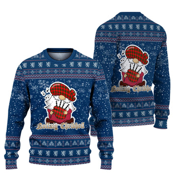 Dunbar Modern Clan Christmas Family Knitted Sweater with Funny Gnome Playing Bagpipes