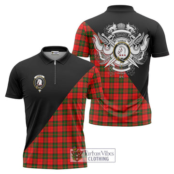 Dunbar Modern Tartan Zipper Polo Shirt with Family Crest and Military Logo Style