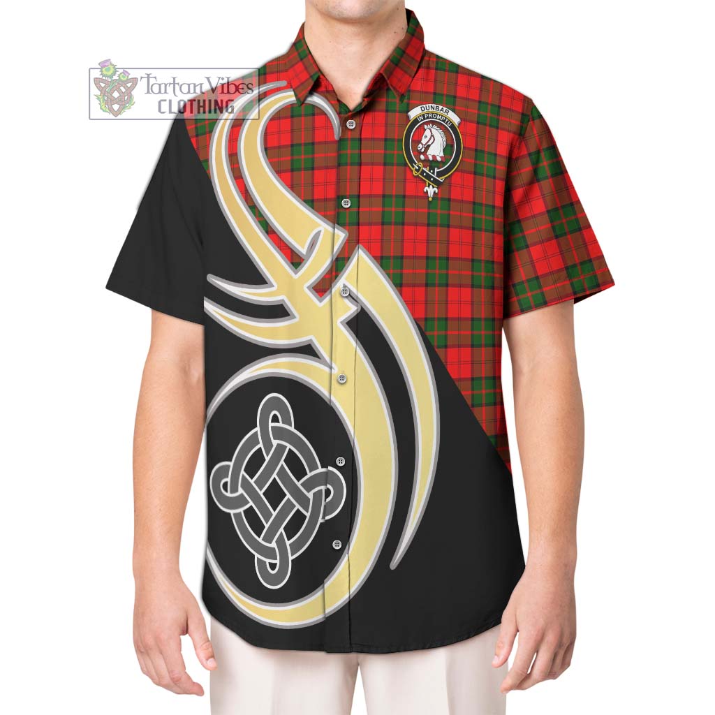 Dunbar Modern Tartan Short Sleeve Button Shirt with Family Crest and Celtic Symbol Style Kid - Tartan Vibes Clothing