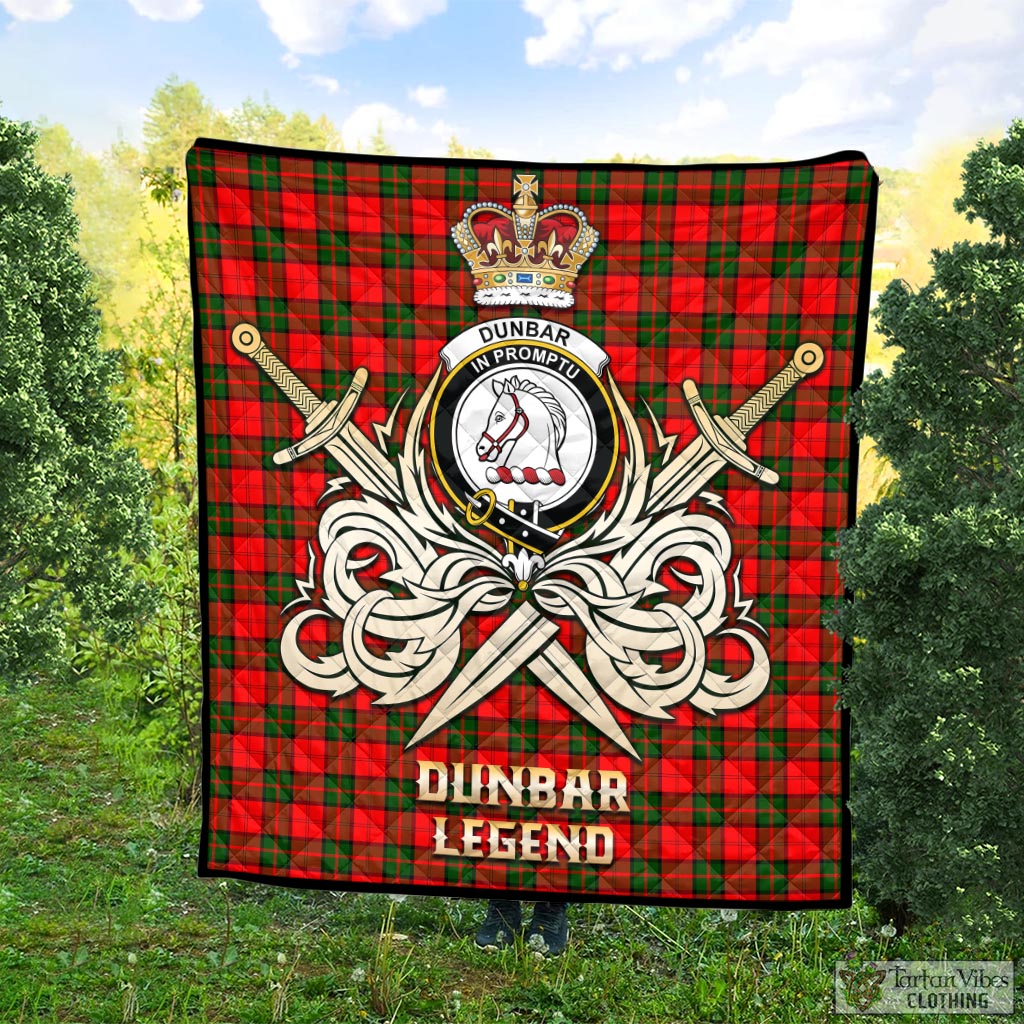Tartan Vibes Clothing Dunbar Modern Tartan Quilt with Clan Crest and the Golden Sword of Courageous Legacy