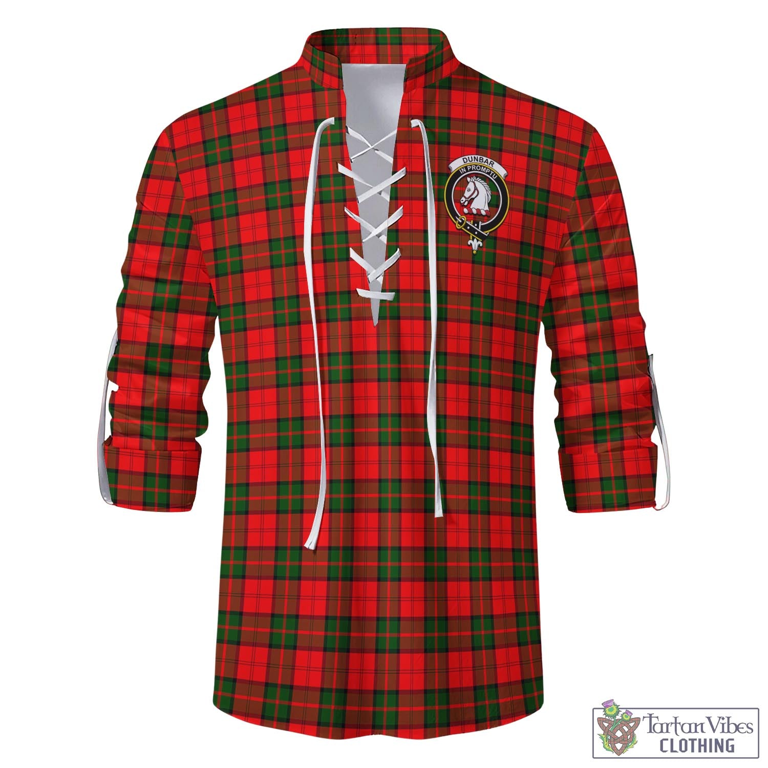 Tartan Vibes Clothing Dunbar Modern Tartan Men's Scottish Traditional Jacobite Ghillie Kilt Shirt with Family Crest