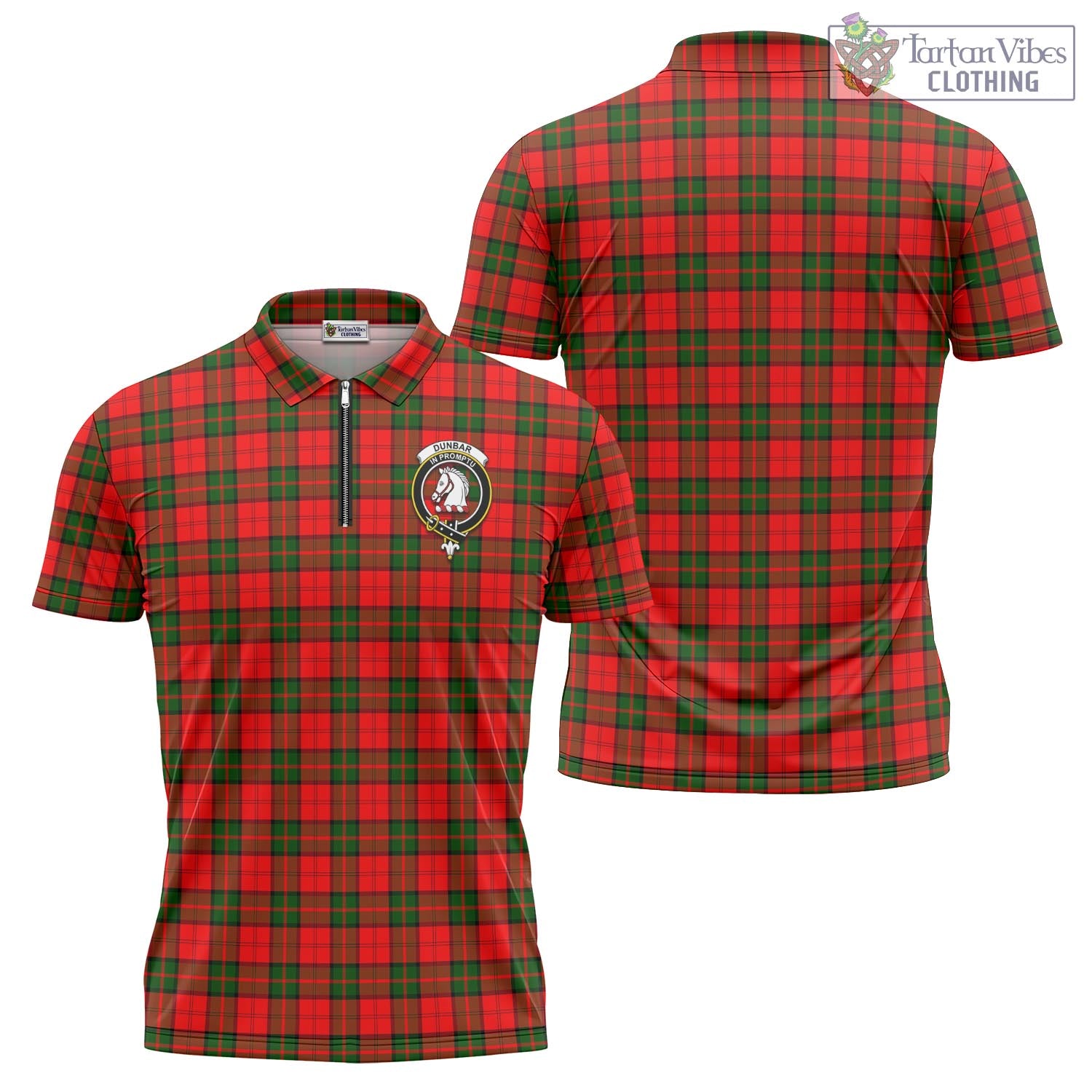 Tartan Vibes Clothing Dunbar Modern Tartan Zipper Polo Shirt with Family Crest